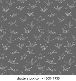 Vector illustration Seamless pattern background of hand drawn doodle crane birds