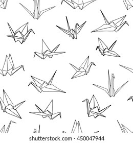 Vector illustration Seamless pattern background of hand drawn doodle crane birds
