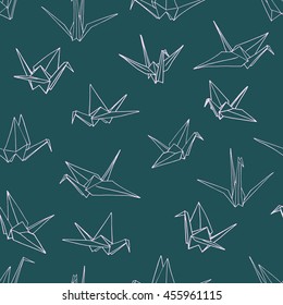 Vector illustration Seamless pattern background of hand drawn doodle crane birds