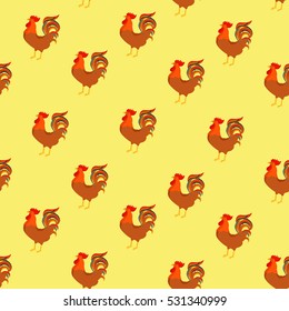 Vector illustration seamless pattern, background, wallpaper with roosters, cock for design. Poultry. Symbol of 2017 year. 