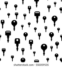 Vector illustration seamless pattern, background with black silhouette of car, house key isolated on white background. Key icon, sign, symbol