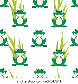 Vector illustration seamless pattern, background with cute frogs for kids. Can be used for textile, wrapping paper, for greeting cards and posters