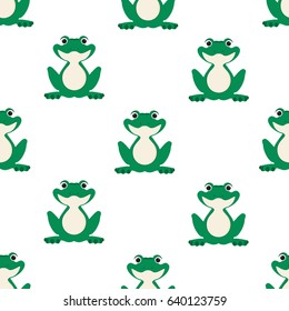 Vector illustration seamless pattern, background with cute frogs for kids. Can be used for textile, wrapping paper, for greeting cards and posters