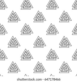 Vector illustration seamless pattern, background with viking symbols valknut.