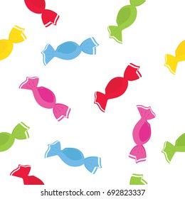 Vector illustration seamless pattern, background with colorful sweets, candy.