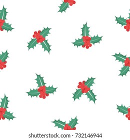 Vector illustration seamless pattern, background Holly berry leaves Christmas icon.