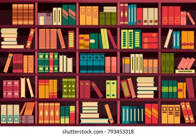 vector illustration seamless pattern background retro bookshelf in flat style