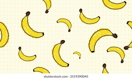 Vector illustration. Seamless pattern of banana. Hand-drawn style. Line art. Color doodle style. Design for wallpaper, background, poster, banner.