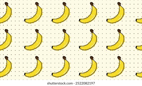 Vector illustration. Seamless pattern of banana. Hand-drawn style. Line art. Color doodle style. Design for wallpaper, background, poster, banner.