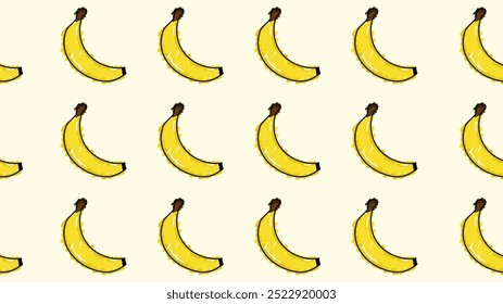 Vector illustration. Seamless pattern of banana. Hand-drawn style. Line art. Color doodle style. Design for wallpaper, background, poster, banner.