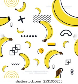 Vector illustration. Seamless pattern of banana. Color memphis style. Design for wallpaper, background, poster, banner.