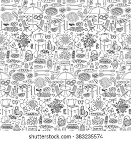 Vector illustration of seamless pattern with barbecue party hand drawn elements