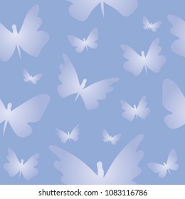 Vector and illustration seamless pattern of beautiful gradient white color butterfly garden in Spring and Summer on blue pastel background