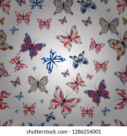 Vector illustration. Seamless pattern. Beautiful color butterflies on a black, pink and white colors. Background for fabric, textile, print and invitation.