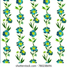 vector illustration seamless pattern of bl ue flowers and leaves, card, background, invitation, cloth, wallpaper