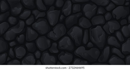 Vector illustration of seamless pattern with black stones creating dark natural texture background for modern design concepts