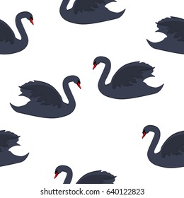 Vector illustration seamless pattern with black bird swan isolated on white background.