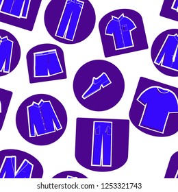 vector illustration of seamless pattern of blue icons of mens clothing