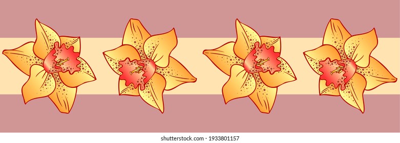 Vector illustration, seamless pattern, Border of daffodil flowers