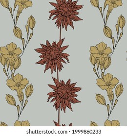 vector illustration seamless pattern ,botanical retro illustration,for wallpaper,home interior,furniture