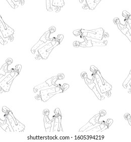 Vector Illustration seamless pattern boy and girl  Doodle style. Isolated on white background. Decorative element for wallpaper, fabric, business, wrapping paper, holiday,  hand draw doodle