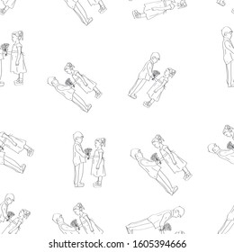 Vector Illustration seamless pattern boy and girl  Doodle style. Isolated couple on white background. Decorative element for wallpaper, fabric, business, wrapping paper, holiday,  hand draw doodle