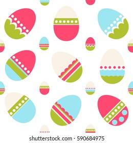 vector illustration, seamless pattern of bright colorful easter eggs with an ornament, easter eggs hunt elements