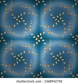 Vector illustration. Seamless pattern. Brilliant lace, stylized flowers. Cute textured curls. Pictures in blue and white colors. Openwork weaving delicate, nice background. Oriental style arabesques.