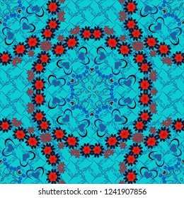 Vector illustration. Seamless pattern with a brown, black and blue bright summer floral print, flowers, foliage.