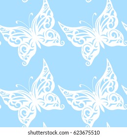 Vector illustration. Seamless pattern of butterflies. blue
