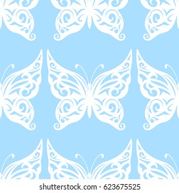 Vector illustration. Seamless pattern of butterflies. blue