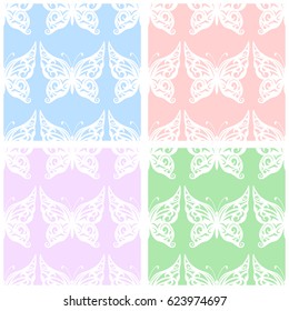 Vector illustration. Seamless pattern of butterflies. blue, pink, green
