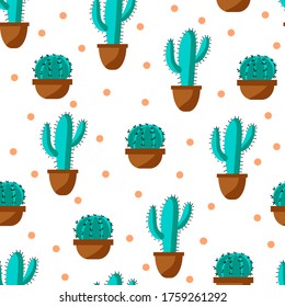 Vector illustration. Seamless pattern with cactus. Mexican cacti on white background. Texture for print, textile, packaging.