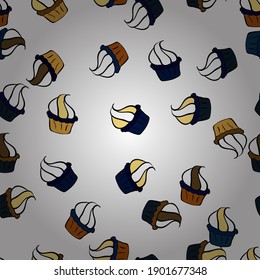 Vektorgrafik. Nahtloses Muster mit Kuchen. Schleifpapier. Schöner Geburtstagshintergrund auf schwarz, weiß und blau.