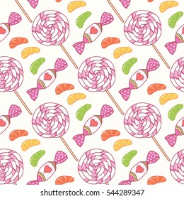 vector illustration seamless pattern with candies and lollipops