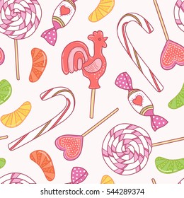 vector illustration seamless pattern with candies and lollipops