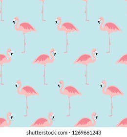 Vector illustration seamless pattern with cartoon pink flamingo bird. Cute flamingos collection. Flamingo animal exotic, nature wild fauna illustration