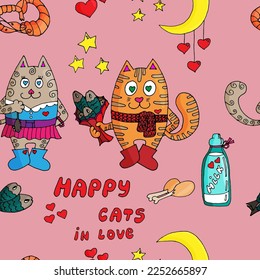 vector illustration of seamless pattern cats in love