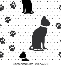 Vector illustration seamless pattern with cats paws