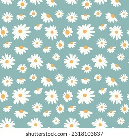 Vector illustration. Seamless pattern with chamomile petals and twigs. Big set of flowers.