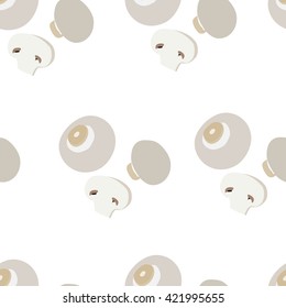 Vector illustration seamless pattern champignon mushrooms. Food pattern