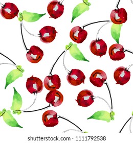 Vector illustration seamless pattern a cherrys on white color background