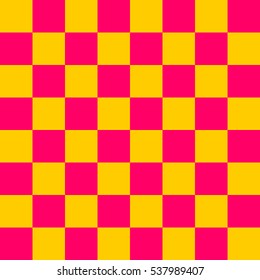 Vector illustration of seamless pattern in chessboard design. Yellow and pink cells.