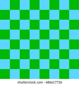 Vector illustration of seamless pattern in chessboard design. Light green and blue cells.