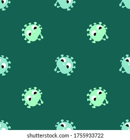 vector and illustration seamless pattern with chibi cute virus green