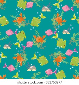 Vector illustration. Seamless pattern for children background made up of sea creatures and aquatic plants.