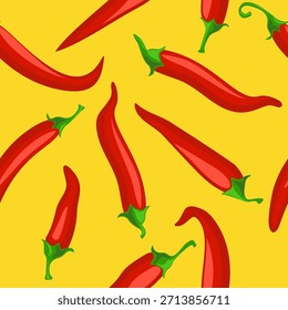 Vector illustration of a seamless pattern with chili peppers. Light background. Mexican spicy vegetable, food flavoring decorative background. For textile, fabric design, wallpaper, wrapping paper