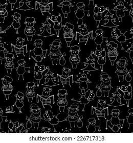 vector illustration. Seamless pattern with christmas sheep. Black and white