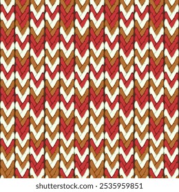 Vector illustration. Seamless pattern of Christmas knitted fabric in red, brown, white colors. Knitted scarf texture, New Year's clothes, Christmas decor	
