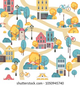 vector illustration seamless pattern city scene street residential building